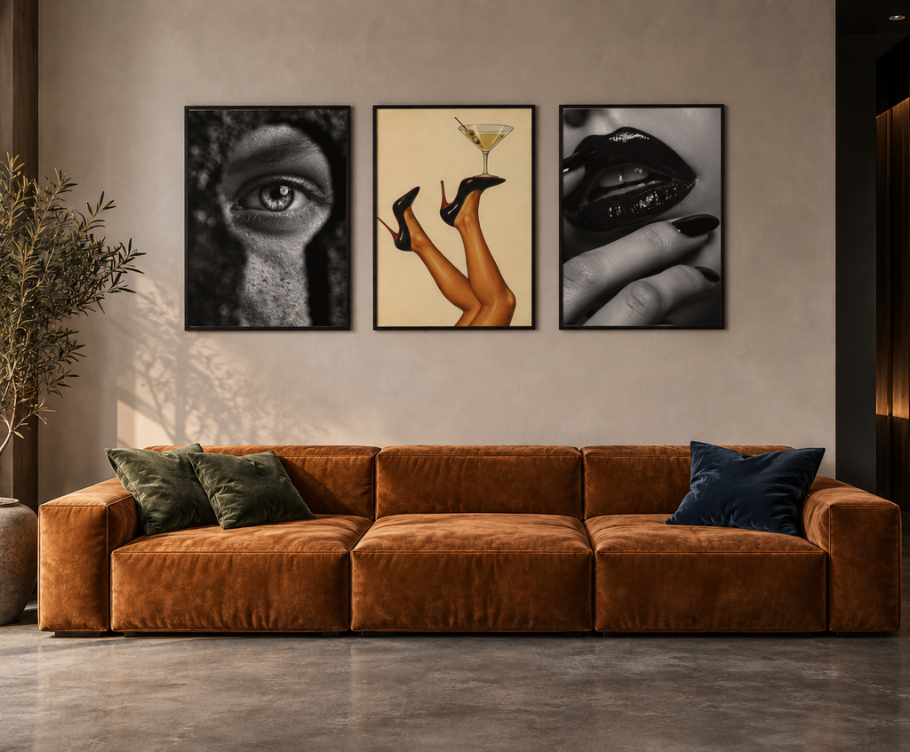 Zestaw Sensitive – 3 plakaty Black Kiss, Eyes Wide Shut i High Heels & Dirty Martini, 50x70 cm