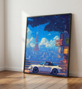 Plakat Porsche Tokio – pixel art, Porsche 964 Targa na tle nocnego Tokio